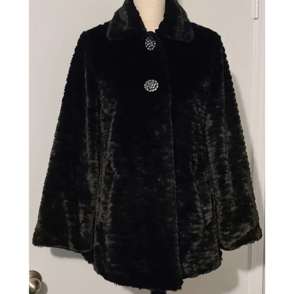 WOMEN'S CHILL COUTURE FAUX FUR BLACK TEXTURED COAT REVERSIBLE SIZE MEDIUM US